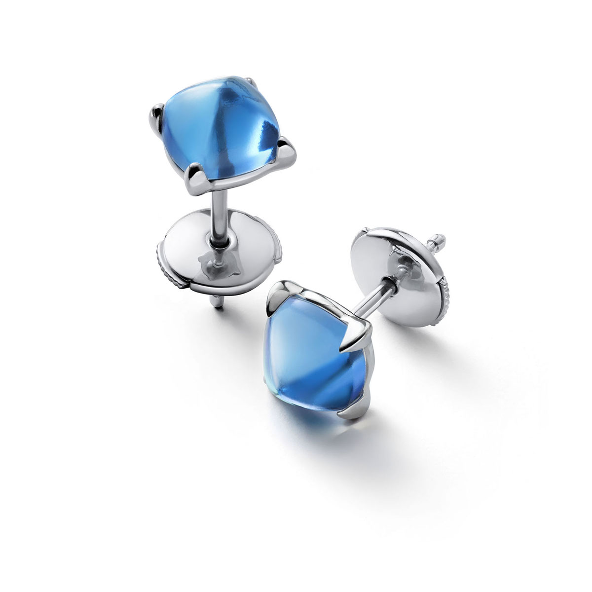 Baccarat Crystal Medicis Mini Stud Earrings Sterling Silver Blue Riviera